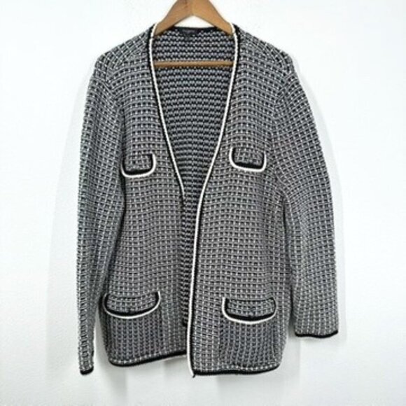 Talbots Plus Size 2X Black‎ White Tweed Knit Longline Open Front Lady Jacket - Picture 1 of 7